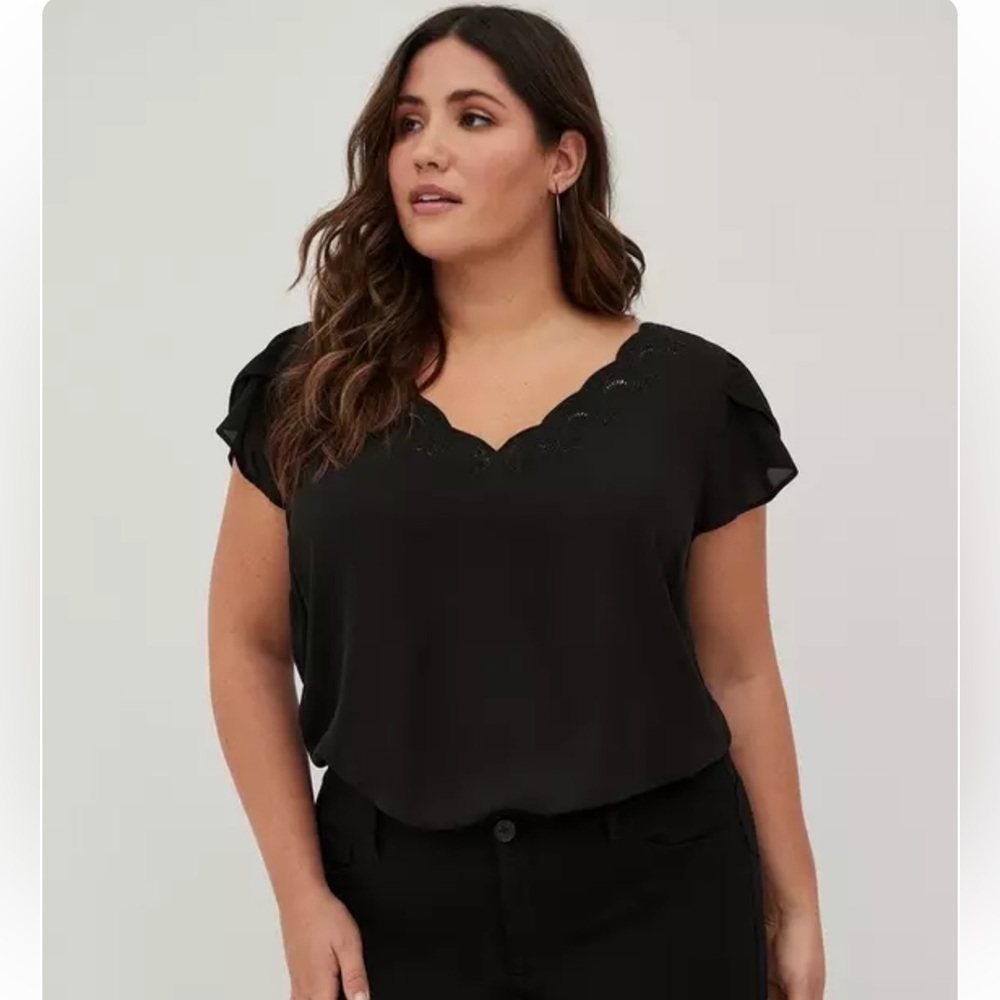 Torrid Black Georgette Embroidered Tulip Sleeve Blouse 5x